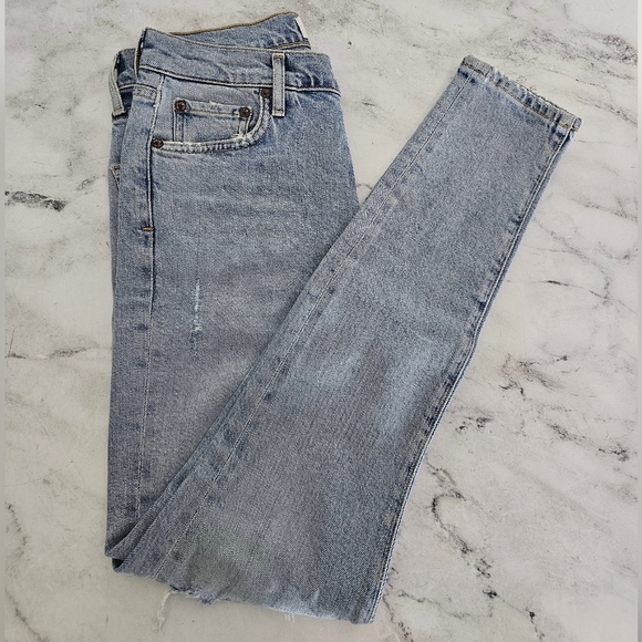 Agolde Sophie High Rise Ankle Light Blue Distressed Skinny Jeans 26 Preowned - Picture 4 of 9